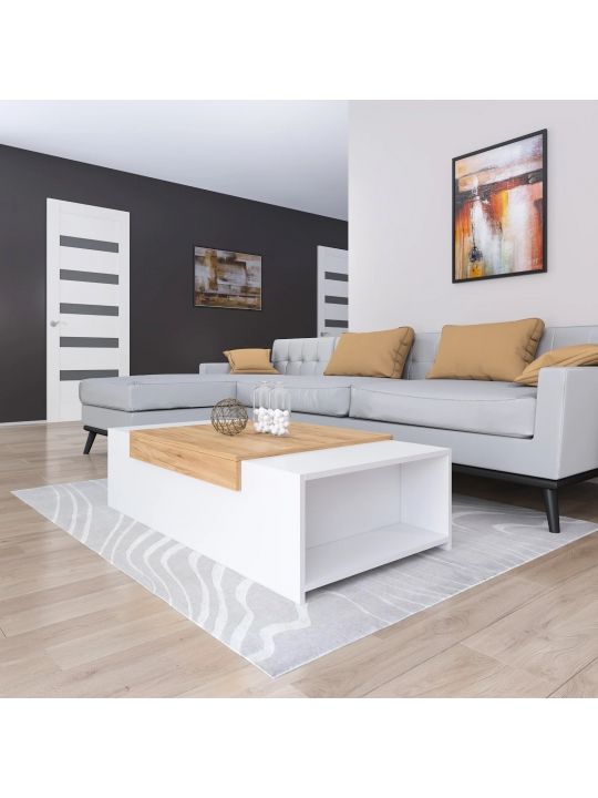 Coffee table GORITA 1 white + oak (2001 Coffee table, color white / oak craft gold)