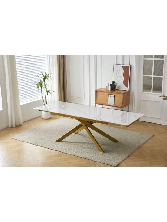 Extension table GOLDIE (160+40+40)x90x76 cm white&gold