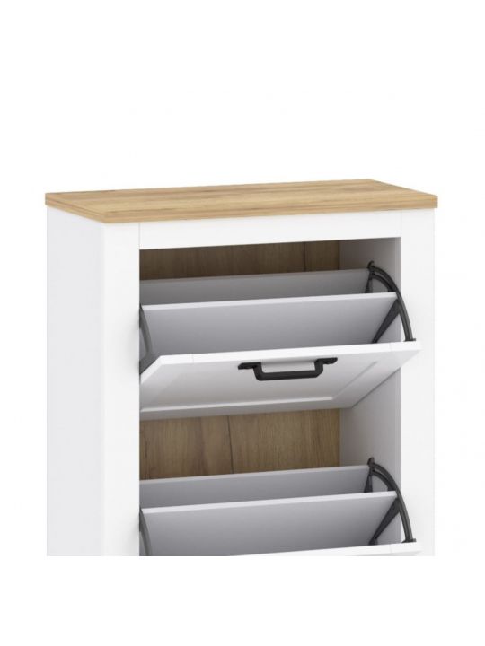Shoe cabinet TEOLO 2  white + oak (Lanzette J, color nimfea alba / oak craft gold)