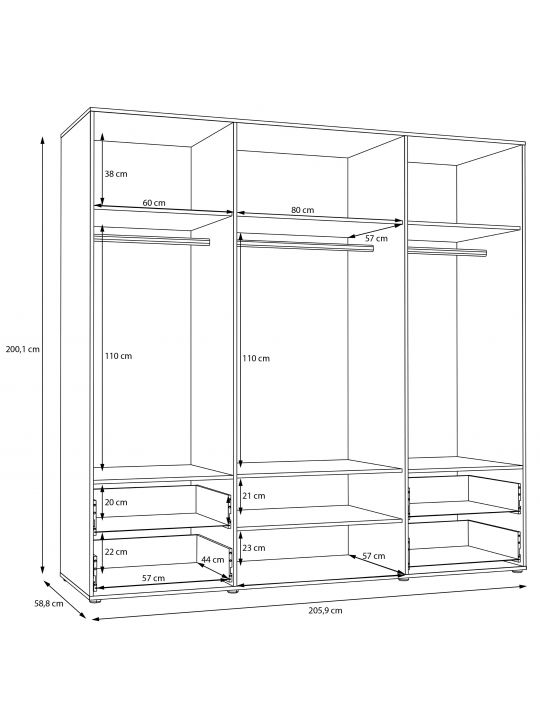 Wardrobe MOKKARIS oak+white MKSS846-C830