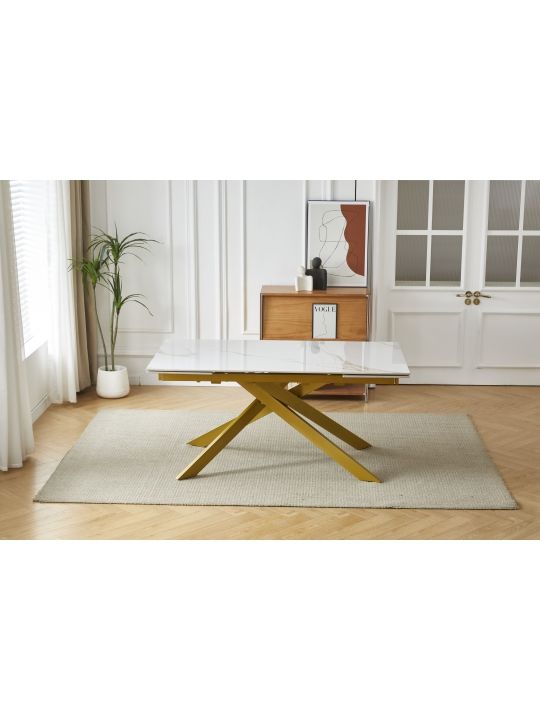 Extension table GOLDIE (160+40+40)x90x76 cm white&gold