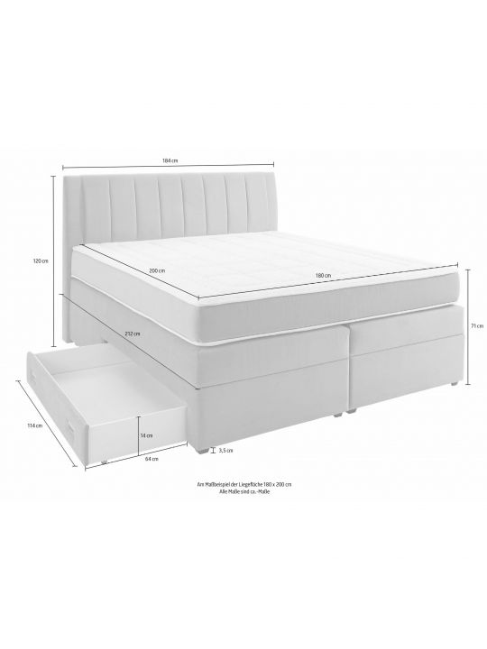 Box spring postelja JASMINA (140x200, siva - Orion 102, 144x214x120)