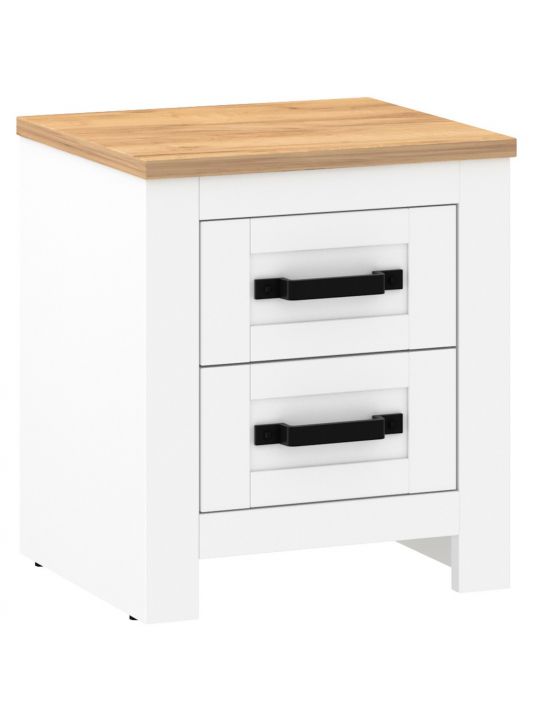 Nightstand RONCO 3 white + oak (Lanzette dX, color nimfea alba / oak craft gold)
