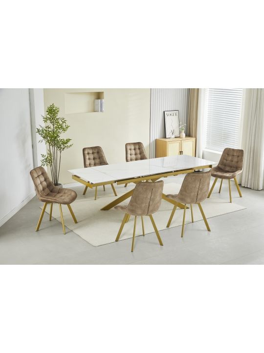 Extension table GOLDIE (160+40+40)x90x76 cm white&gold