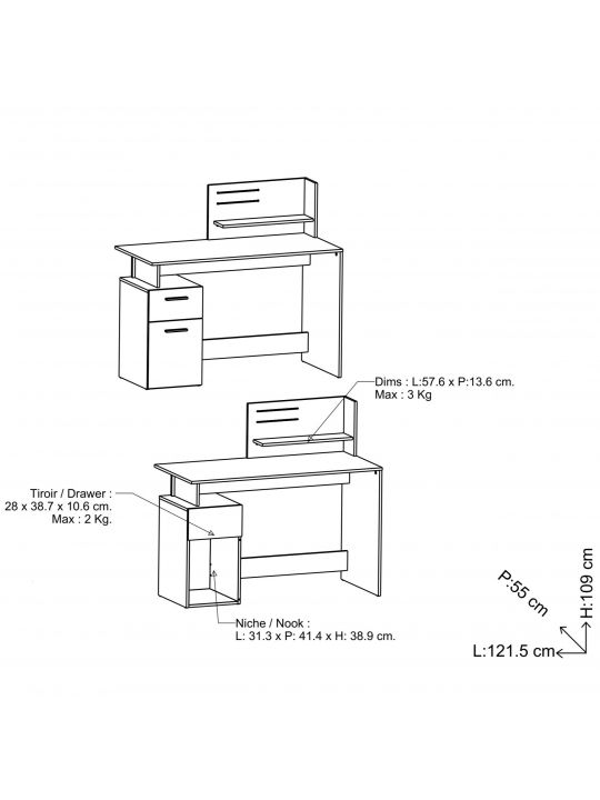 Office table PLATON 182294 white + grey (PLATON 182294)