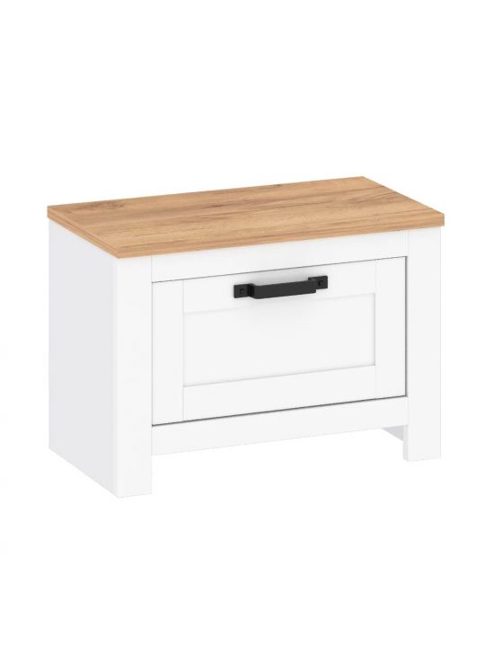Shoe cabinet TEOLO 3  white + oak (Lanzette L, color nimfea alba / oak craft gold)