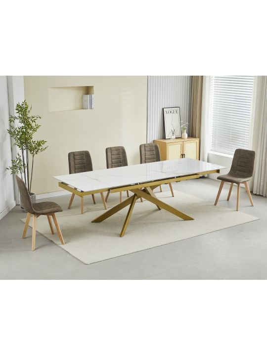 Extension table GOLDIE (160+40+40)x90x76 cm white&gold