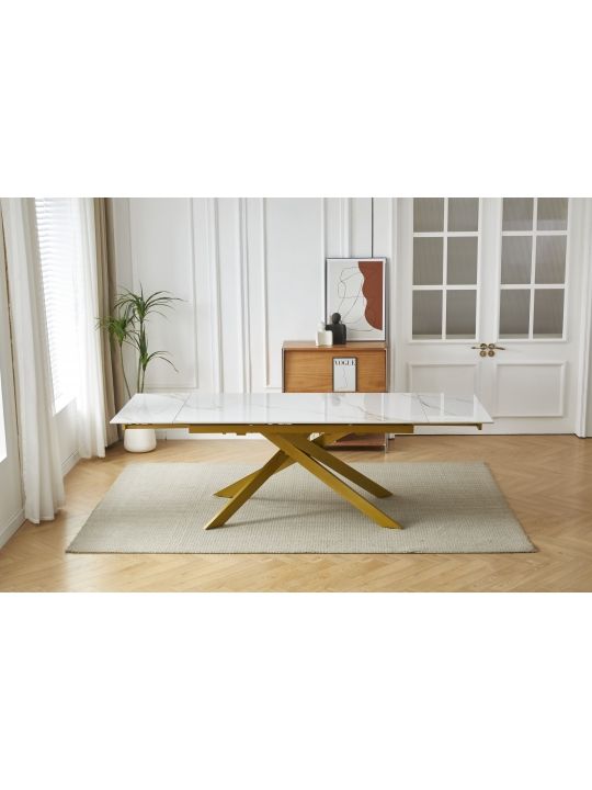 Extension table GOLDIE (160+40+40)x90x76 cm white&gold