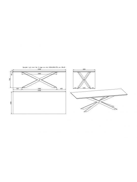 Miza CONNECT - noga SPYDER NEW II 80x80 cm za mizo 220 cm