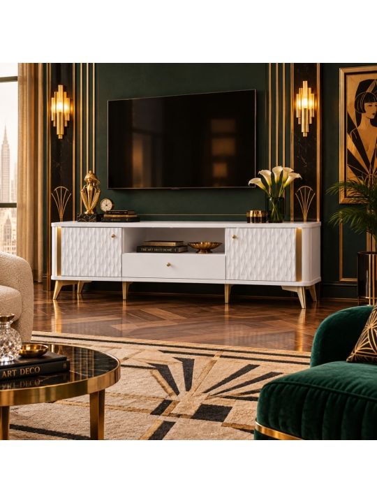 TV Chest FORREST HILLS white+gold FTHT131B-M841