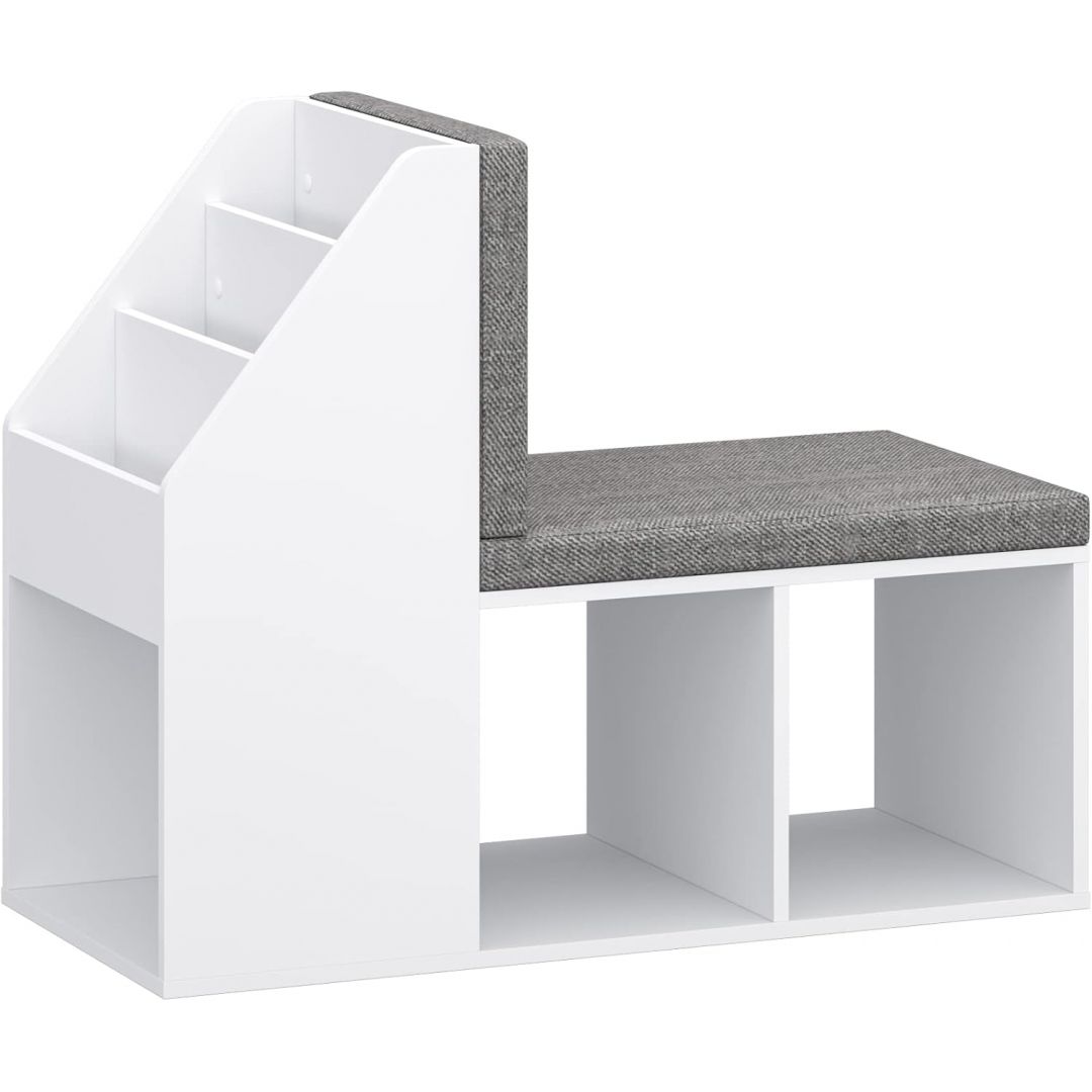Bench ABADIA white + grey (Bing children's bedside table, color white/white, with upholstered seat)