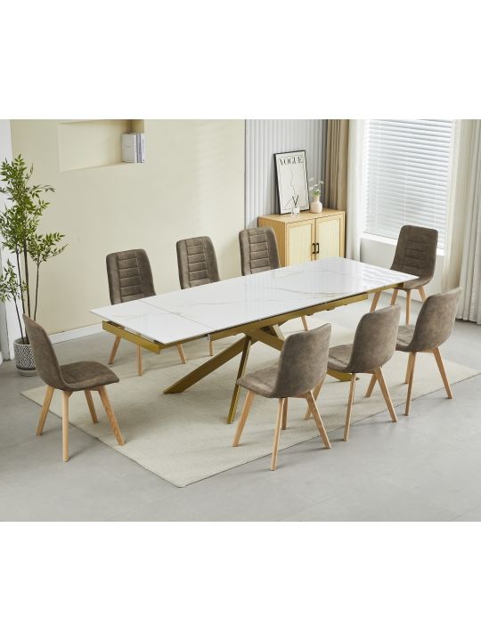 Extension table GOLDIE (160+40+40)x90x76 cm white&gold