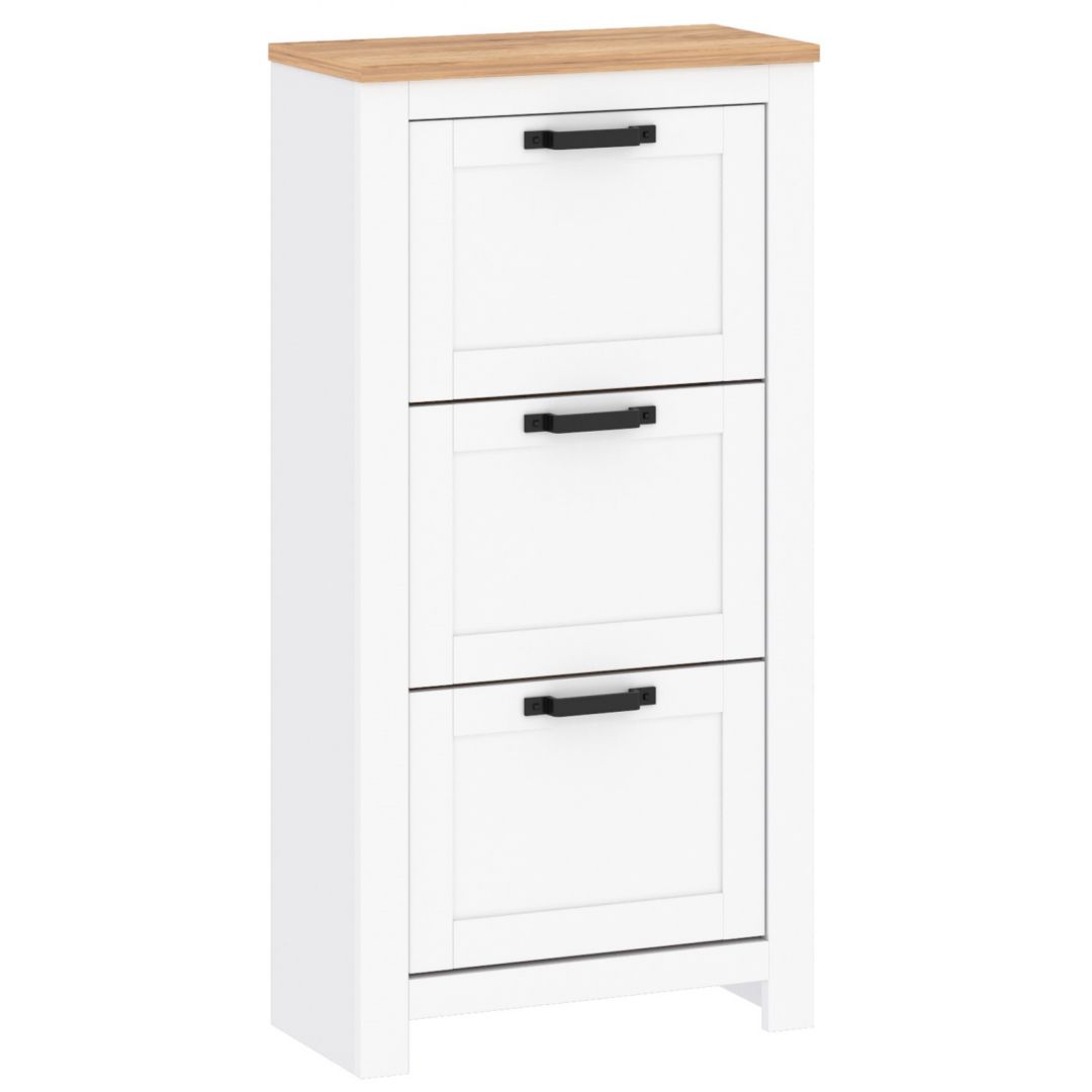 Shoe cabinet TEOLO 2  white + oak (Lanzette J, color nimfea alba / oak craft gold)
