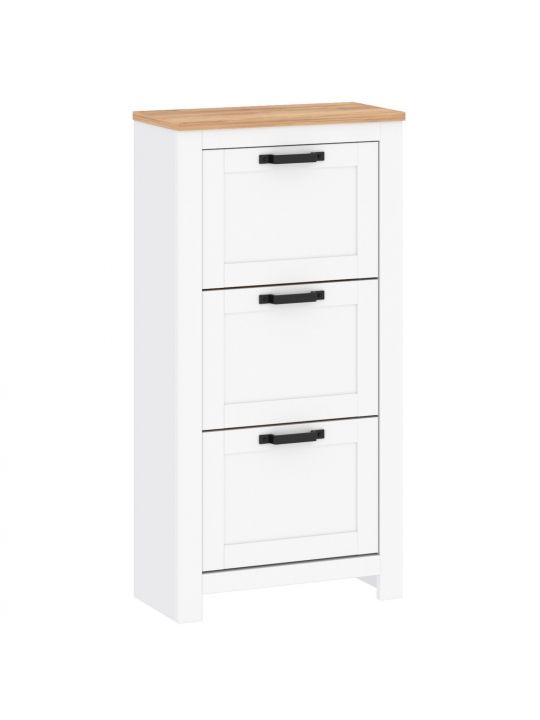 Shoe cabinet TEOLO 2  white + oak (Lanzette J, color nimfea alba / oak craft gold)
