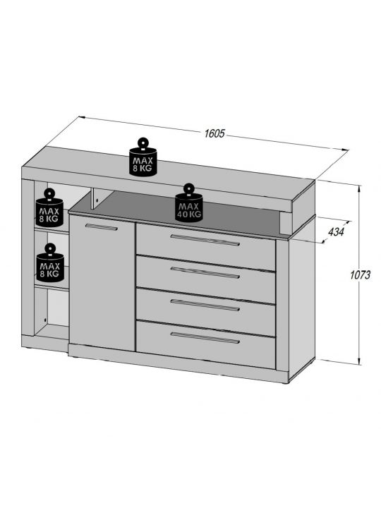 Chest KASURA oak+grey KSRK352L-M815