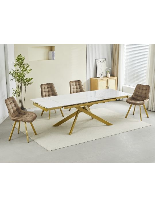 Extension table GOLDIE (160+40+40)x90x76 cm white&gold
