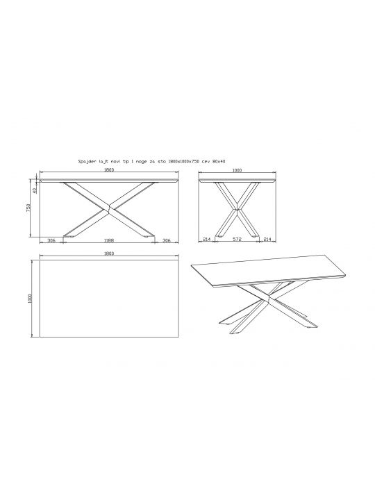 Miza CONNECT - noga SPYDER NEW II 80x80 cm za mizo 220 cm