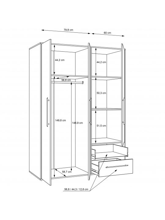 Wardrobe MOKKARIS oak+white MKSS833-C830