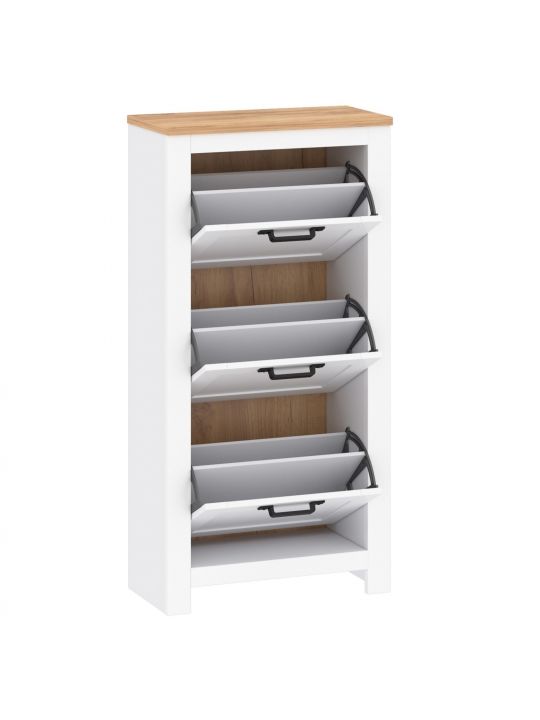 Shoe cabinet TEOLO 2  white + oak (Lanzette J, color nimfea alba / oak craft gold)