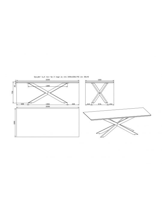 Miza CONNECT - noga SPYDER NEW II 80x80 cm za mizo 220 cm