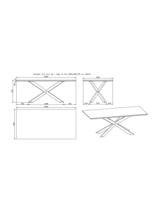Miza CONNECT - noga SPYDER NEW II 80x80 cm za mizo 220 cm