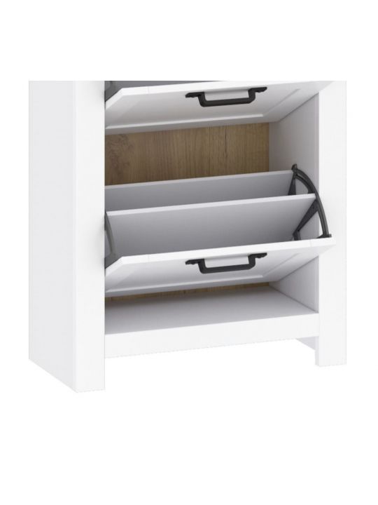 Shoe cabinet TEOLO 2  white + oak (Lanzette J, color nimfea alba / oak craft gold)