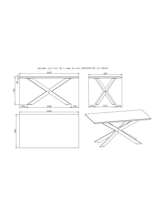 Miza CONNECT - noga SPYDER NEW II 80x80 cm za mizo 220 cm