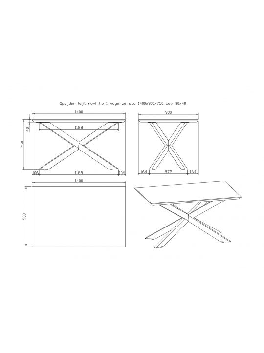 Miza CONNECT - noga SPYDER NEW II 80x80 cm za mizo 220 cm