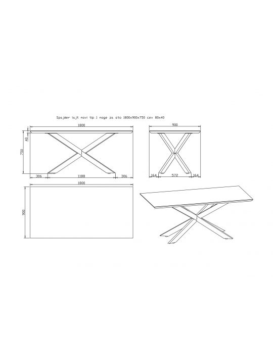 Miza CONNECT - noga SPYDER NEW II 80x80 cm za mizo 220 cm