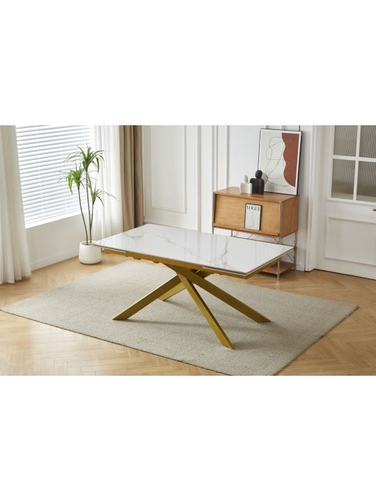 Extension table GOLDIE (160+40+40)x90x76 cm white&gold